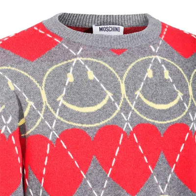 Moschino Ribbed Crewneck Sweater Graphic Pattern In Red
