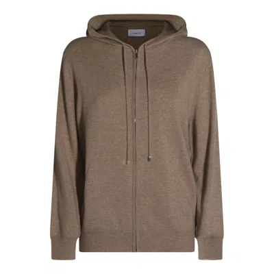 Malo Hooded Crewneck With Ribbed Cuffs In Brown