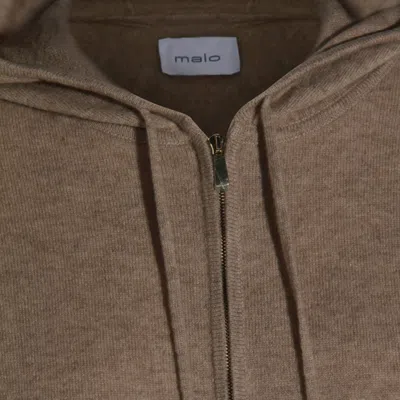 Malo Hooded Crewneck With Ribbed Cuffs In Brown