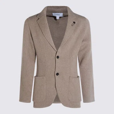 Lardini Crewneck Sweater With Front Pockets And Lapel Collar