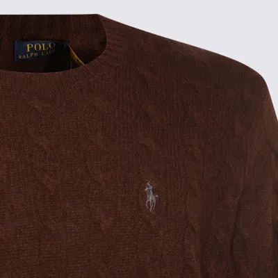 Polo Ralph Lauren Brown Cable-knit Sweater With Contrast Logo Embroidery In Brown