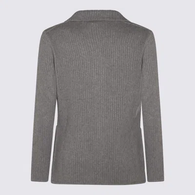 Lardini Ribbed Texture Crewneck Sweater With Notched Lapel In Gray