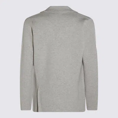 Lardini Crewneck Sweater With Notch Lapel And Patch Pockets In Gray