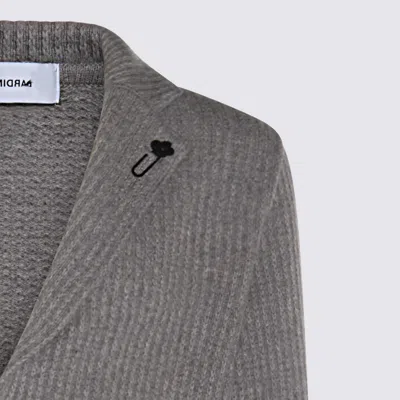 Lardini Ribbed Texture Crewneck Sweater With Notched Lapel In Gray