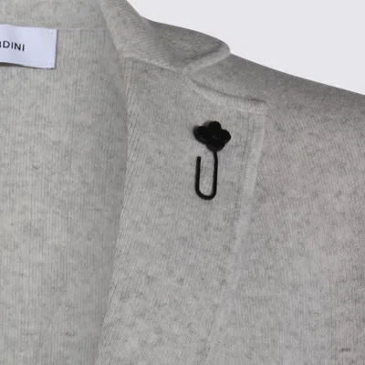 Lardini Crewneck Sweater With Notch Lapel And Patch Pockets In Gray