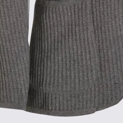 Lardini Ribbed Texture Crewneck Sweater With Notched Lapel In Gray