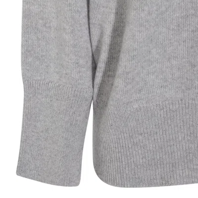 Brunello Cucinelli Soft Texture Crewneck Knitwear With Ribbed Finish In Gray
