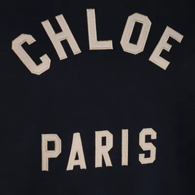 Chloé Mockneck Cotton Sweatshirt With Logo In Blue