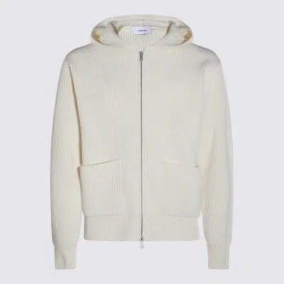 Lardini Crewneck Sweater With Front Pockets And Hood In Neutral