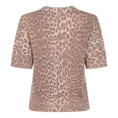Ganni Leopard Print Short Sleeve Sweater In Multi