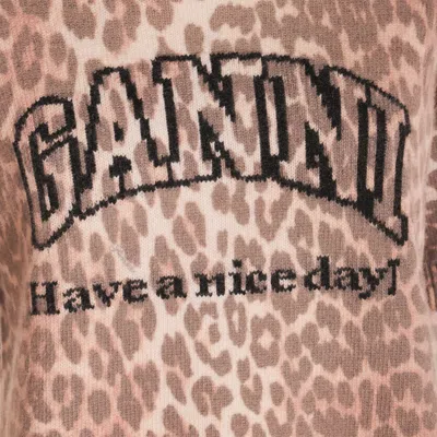 Ganni Leopard Print Short Sleeve Sweater In Multi