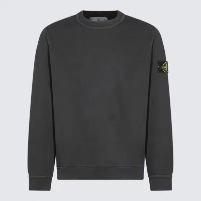 Stone Island Black Organic Cotton Diagonal Fleece Old Effect Sweatshirt In Gray