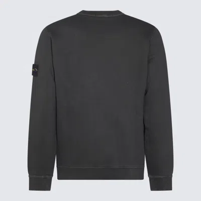 Stone Island Black Organic Cotton Diagonal Fleece Old Effect Sweatshirt In Gray