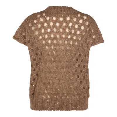 Brunello Cucinelli Crewneck Knitwear Sequin Embellishments In Brown