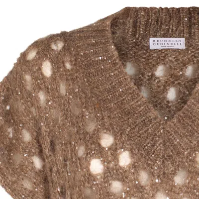 Brunello Cucinelli Crewneck Knitwear Sequin Embellishments In Brown