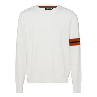 Zegna Stripe-detail Crew-neck Sweater In White