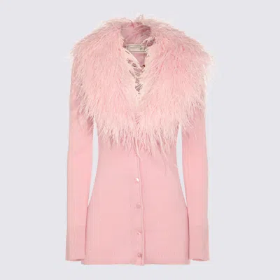 Blumarine Feather Trim Longline Ribbed Knitwear In Pink