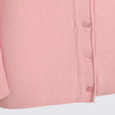 Blumarine Feather Trim Longline Ribbed Knitwear In Pink
