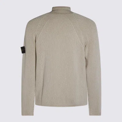 Stone Island White Sweater With Logo Patch On The Sleeve And Front Half Zip Closure In Wool Stretch Man In Gray
