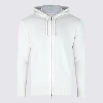 Eleventy Crewneck Drawstring Hood Ribbed Sweater In White