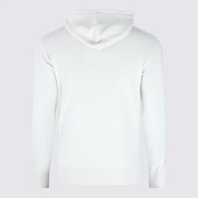 Eleventy Crewneck Drawstring Hood Ribbed Sweater In White