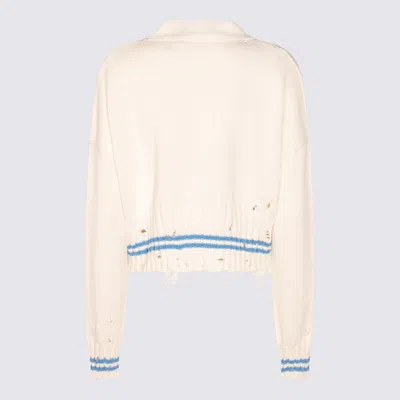 Marni Mending Logo Distressed Boxy Cotton Cardigan In Neutral