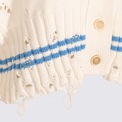 Marni Mending Logo Distressed Boxy Cotton Cardigan In Neutral