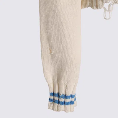 Marni Mending Logo Distressed Boxy Cotton Cardigan In Neutral