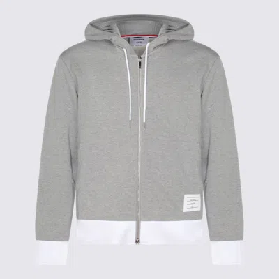Thom Browne Zip Hoodie Tricolor Detail In Gray