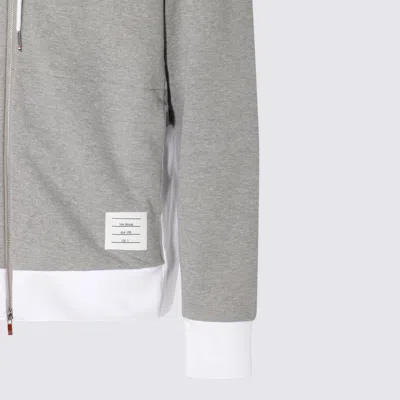 Thom Browne Zip Hoodie Tricolor Detail In Gray