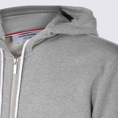 Thom Browne Zip Hoodie Tricolor Detail In Gray