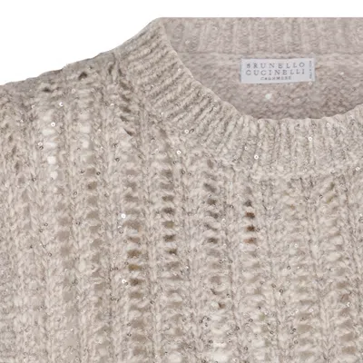 Brunello Cucinelli Light Beige Wool Knitwear In Neutral