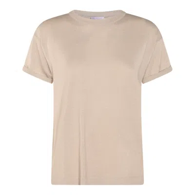 Brunello Cucinelli Short Sleeve Crewneck Knitwear With Sparkling Finish In Neutral