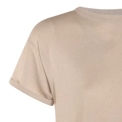 Brunello Cucinelli Short Sleeve Crewneck Knitwear With Sparkling Finish In Neutral