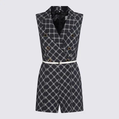 Elisabetta Franchi Waist Belted Geometric Pattern Sleeveless Knitwear In Gray