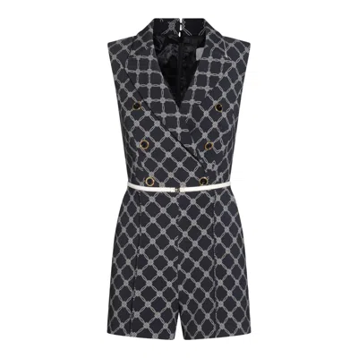 Elisabetta Franchi Waist Belted Geometric Pattern Sleeveless Knitwear In Gray
