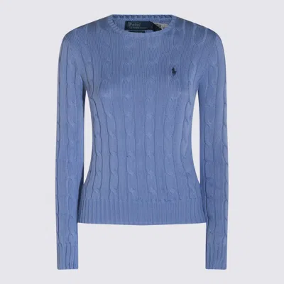 Polo Ralph Lauren Blue Crewneck Sweater With Pony Embroidery On The Front In Cotton Woman In Blue