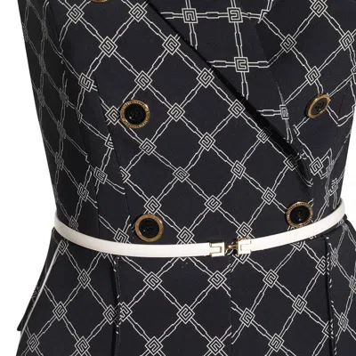 Elisabetta Franchi Waist Belted Geometric Pattern Sleeveless Knitwear In Gray