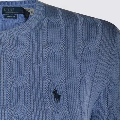 Polo Ralph Lauren Blue Crewneck Sweater With Pony Embroidery On The Front In Cotton Woman In Blue