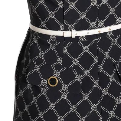 Elisabetta Franchi Waist Belted Geometric Pattern Sleeveless Knitwear In Gray