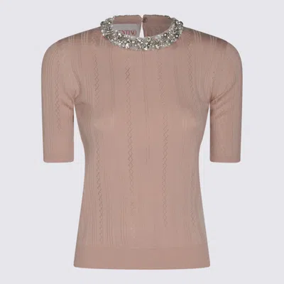 Valentino Crewneck Knitwear Embellished Keyhole Back In Brown