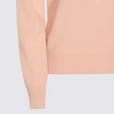 Maison Margiela Light Pink Wool Polo Shirt With Open Collar And Ribbed Edges In Multi