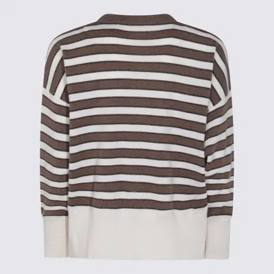 Brunello Cucinelli Crewneck Striped Knitwear Ribbed Cuffs In Brown