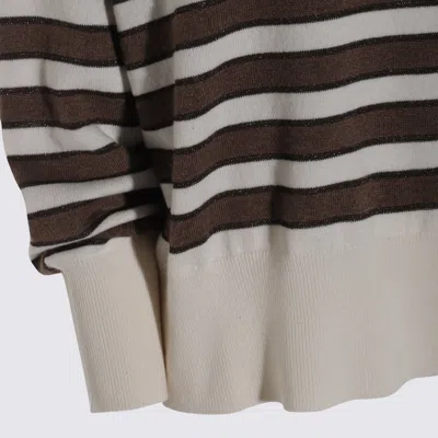 Brunello Cucinelli Crewneck Striped Knitwear Ribbed Cuffs In Brown