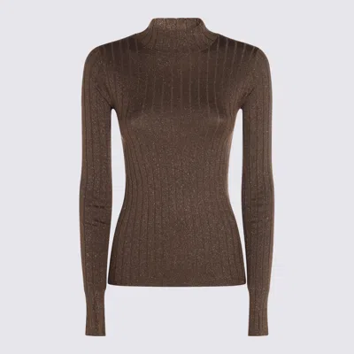 Brunello Cucinelli Metallic Ribbed Slim Fit Mock Neck In Brown