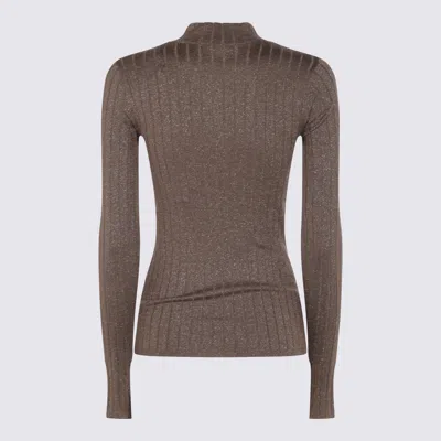 Brunello Cucinelli Metallic Ribbed Slim Fit Mock Neck In Brown