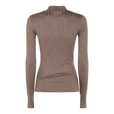 Brunello Cucinelli Metallic Ribbed Slim Fit Mock Neck