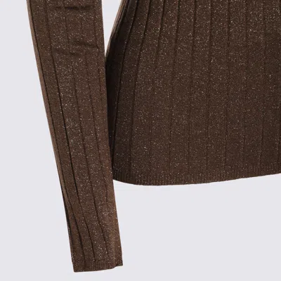 Brunello Cucinelli Metallic Ribbed Slim Fit Mock Neck In Brown