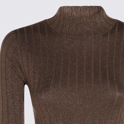 Brunello Cucinelli Metallic Ribbed Slim Fit Mock Neck In Brown