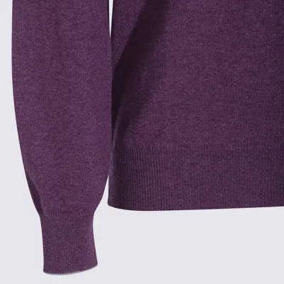 Brunello Cucinelli Soft Texture Crewneck Sweater With Ribbed Cuffs In Purple